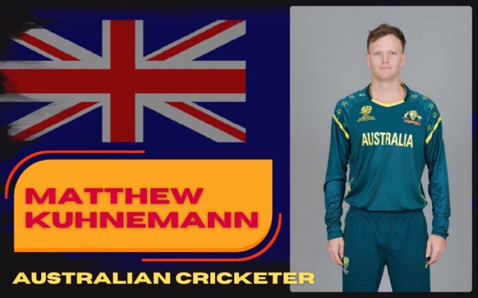 Matthew Kuhnemann Australian cricketer portrait in national team jersey with Australia flag background
