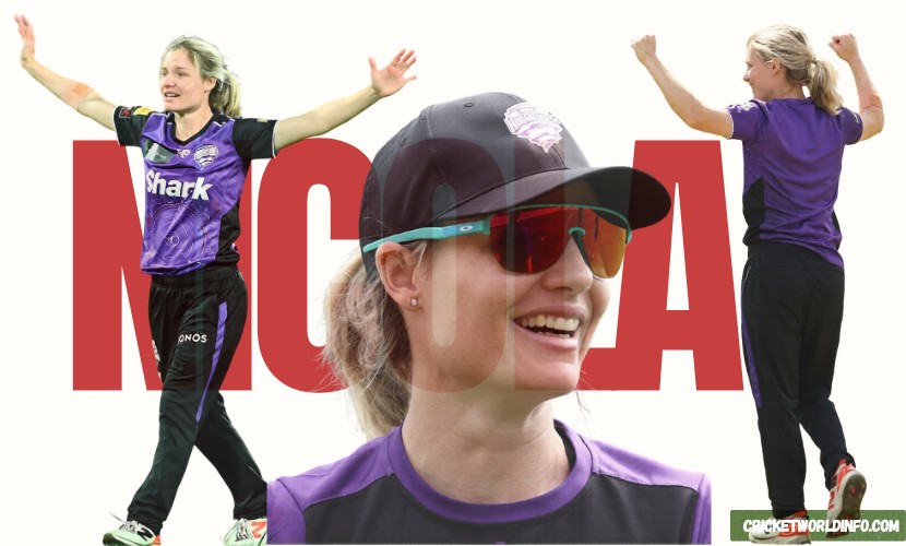 Nicola Carey celebrating during a cricket match in Hobart Hurricanes uniform with action and portrait views