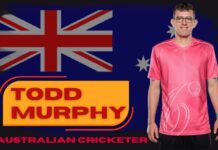 Todd Murphy: Age, Height, Family, Career, Stats, Net Worth & More Todd Murphy Australian cricketer portrait with Australia flag background wearing glasses and pink jersey